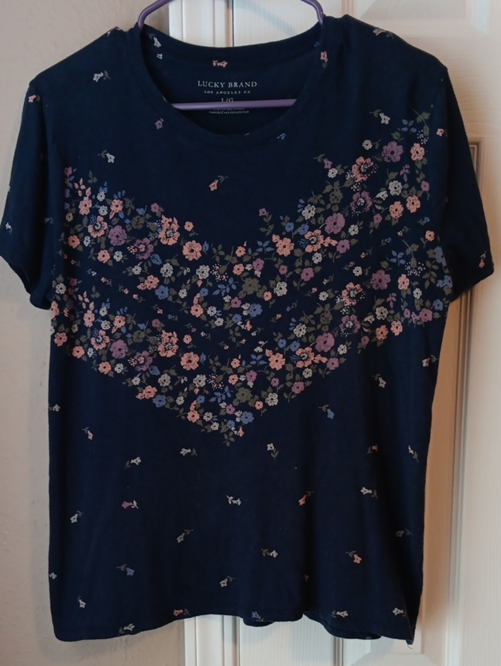Lucky Brand Navy Floral Crew Tee Size L